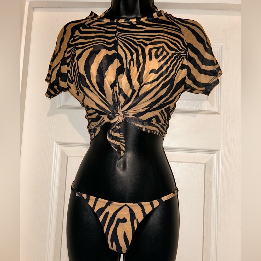 Nude Zebra Print 3-Piece Bikini Set